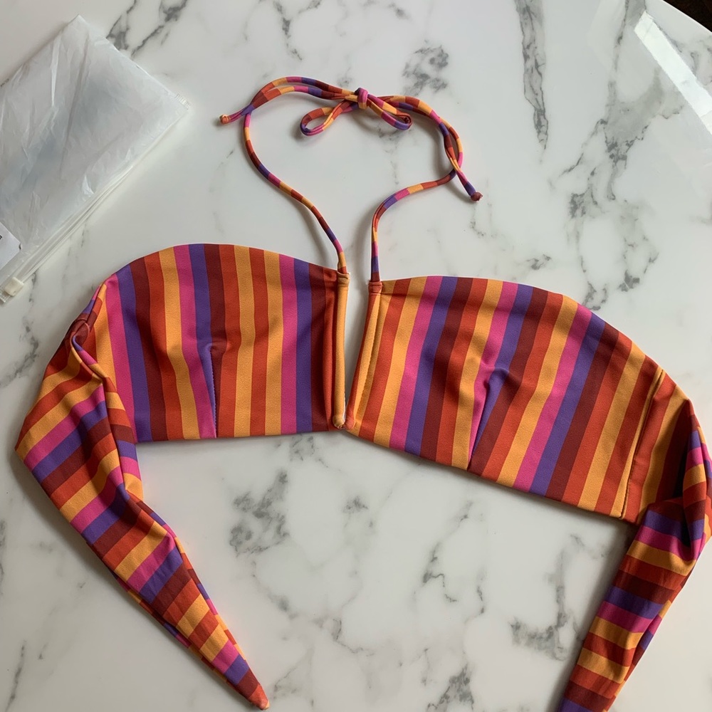 Skatie Striped Bandeau Bikini Top in Orange, Pink, Purple
